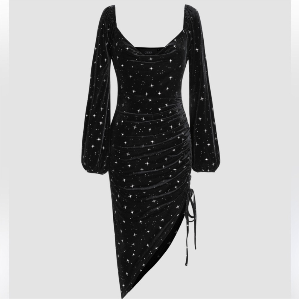 Cider Velvet Star Pattern Drawstring Split Midi Dress NWT